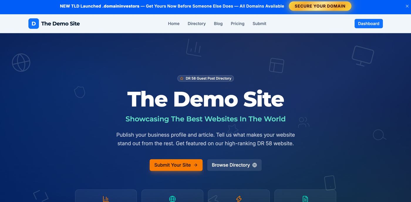 The Demo Site. Submit your site.