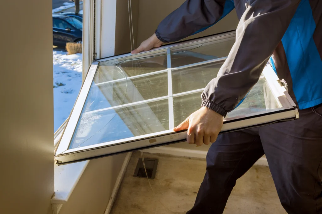 Cracked window glass on a residential home ready for replacement