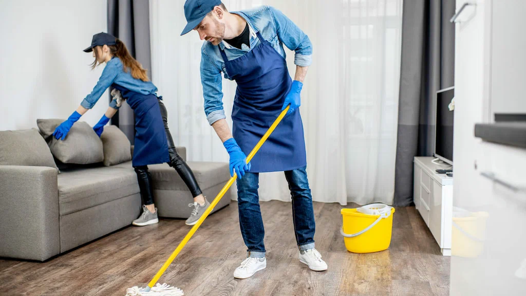 Deep cleaning professional sanitizing a kitchen
