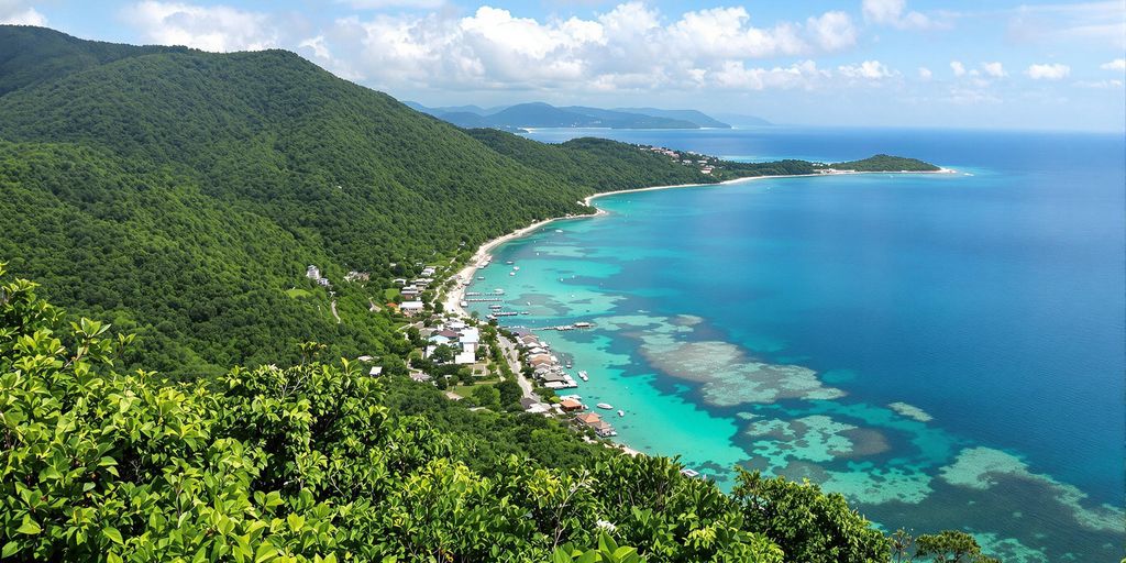 Phuket coastline with limited land development and greenery.