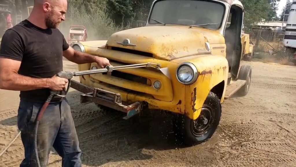Classic truck being restored in a workshop