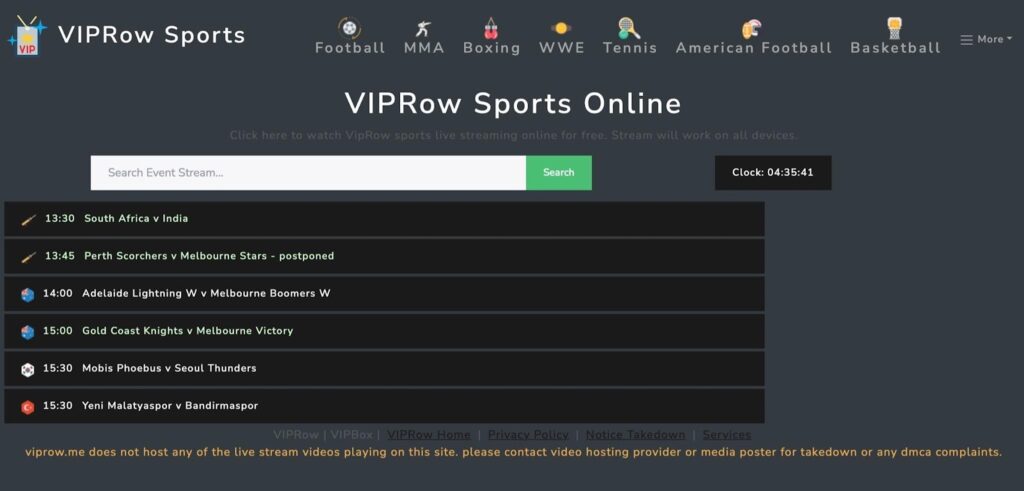 Watching free sports online on viprow.us.com