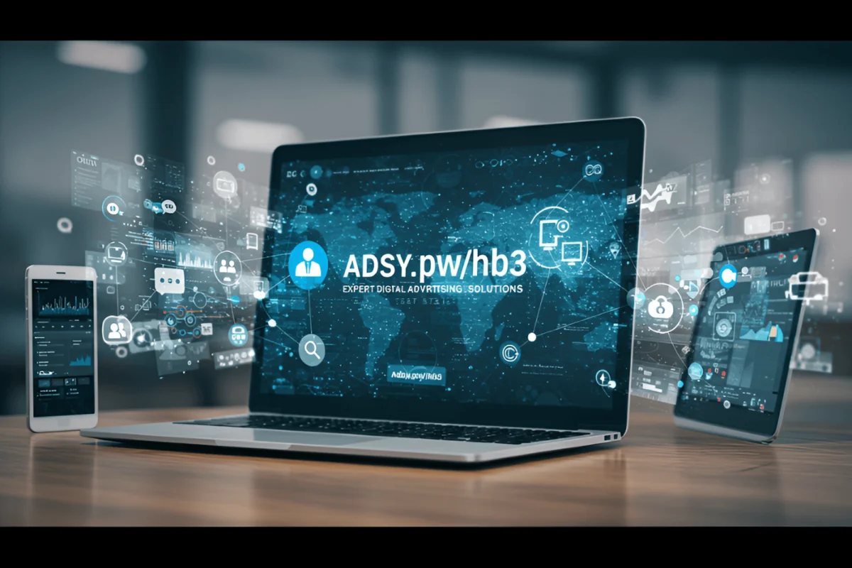 URL shortener example showing adsy.pw/hb3 with redirection and tracking analytics.