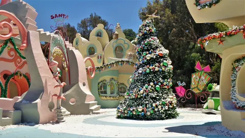 Whoville town square filled with cheerful Whos celebrating